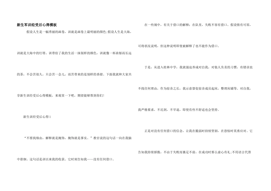 新生军训经历后心得模板_第1页