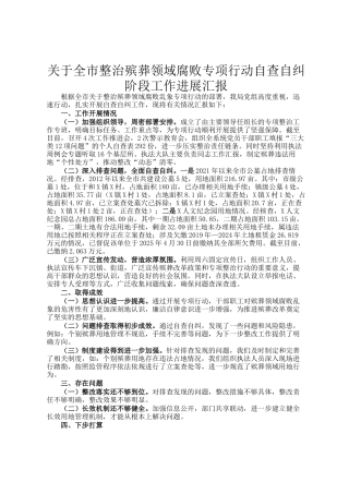 关于全市整治殡葬领域腐败专项行动自查自纠阶段工作进展汇报