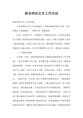 新老师班主任工作总结