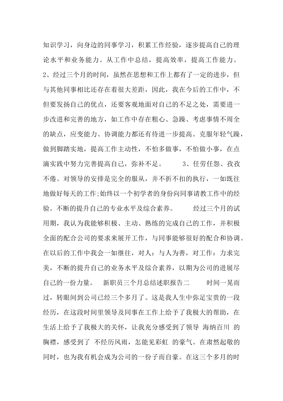 新职员三个月总结述职报告_第2页