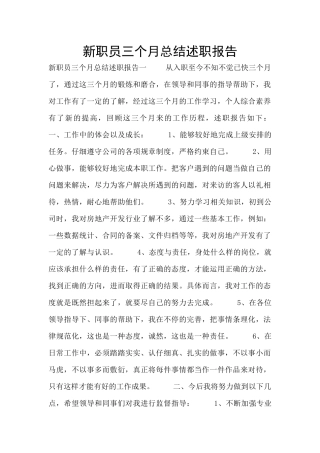 新职员三个月总结述职报告