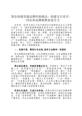 国企创建党建品牌经验做法：创建宝石花开，一同京彩品牌凝聚奋进合力