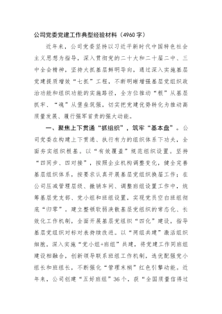 国企党建工作典型经验材料