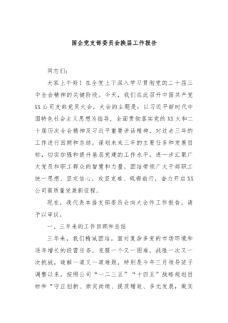国企党支部委员会换届工作报告