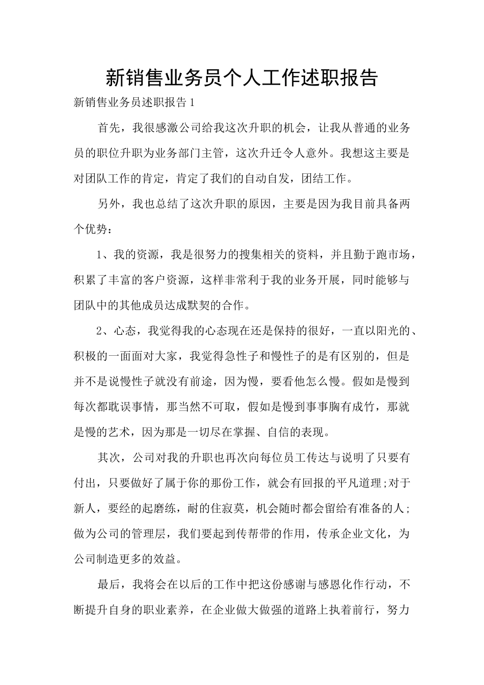 新销售业务员个人工作述职报告_第1页