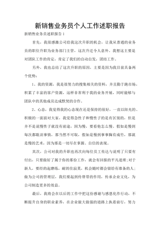 新销售业务员个人工作述职报告