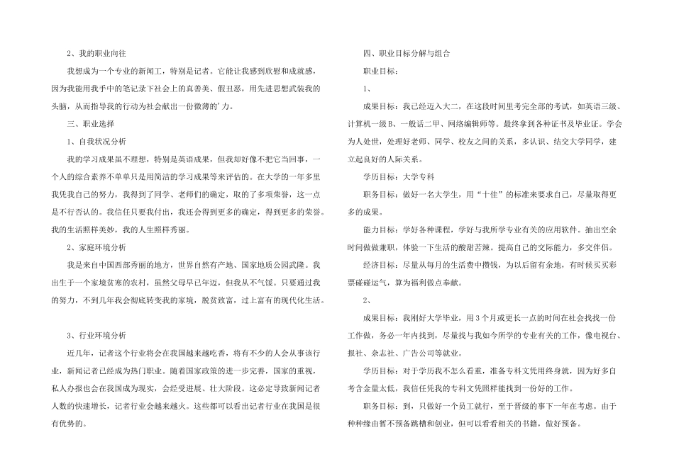 新闻专业大学生的职业规划书_第2页