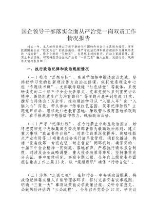 国企领导干部落实全面从严治党一岗双责工作情况报告