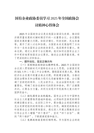 国有企业政协委员学习2025年全国政协会议精神心得体会