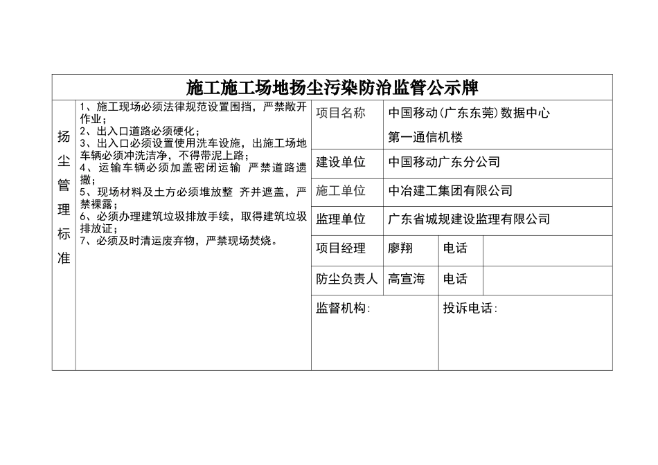 施工工地扬尘污染防治监管公示牌_第1页