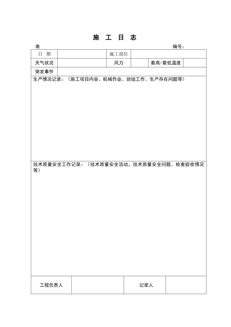 施工日志空白表格及范文_第1页