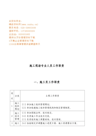 施工现场专业人员工作职责汇总