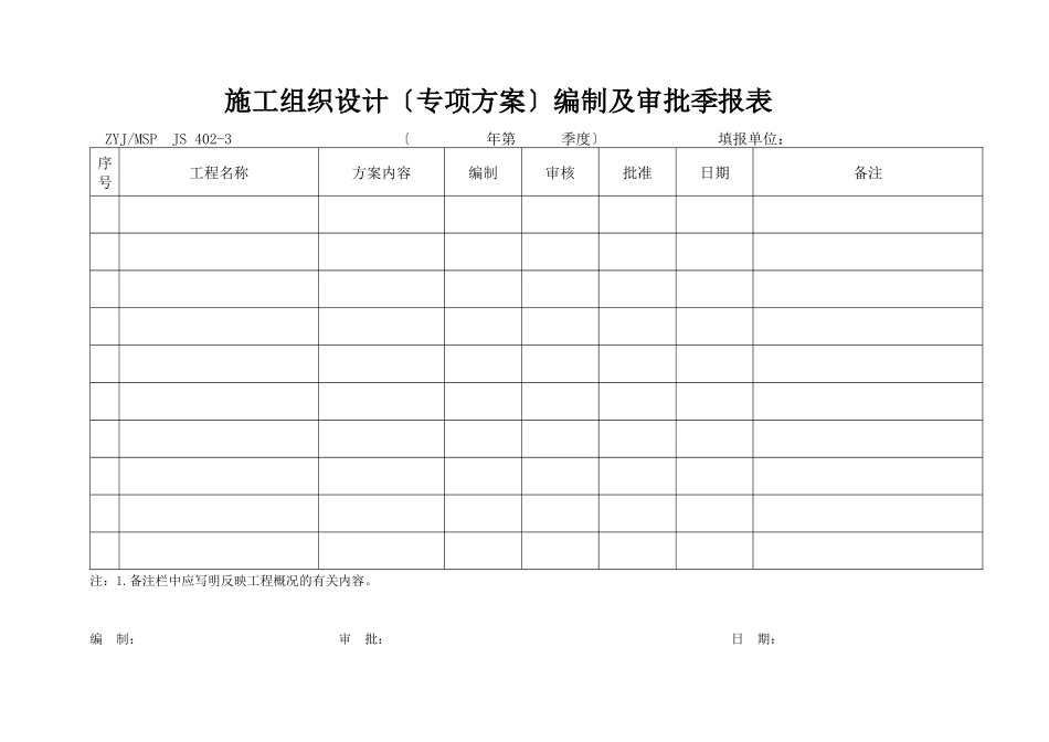 施工组织设计编制及审批季报表_第1页