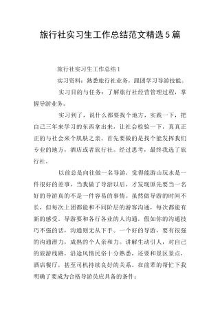 旅行社实习生工作总结范文精选5篇