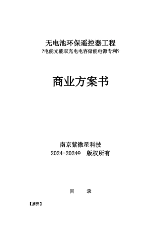 无电池环保遥控器项目商业计划书