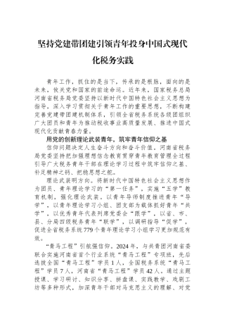 坚持党建带团建引领青年投身中国式现代化税务实践