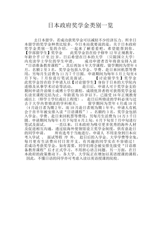 日本政府奖学金类别一览
