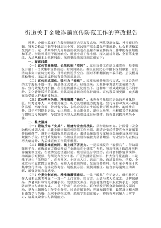 街道关于金融诈骗宣传防范工作的整改报告