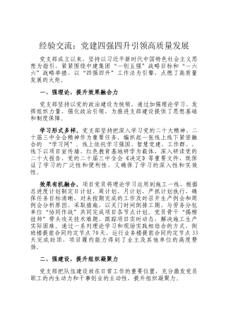 经验交流：党建四强四升引领高质量发展