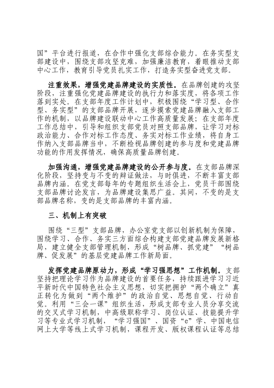 经验交流：三型党支部品牌开创基层党建工作新路径_第3页