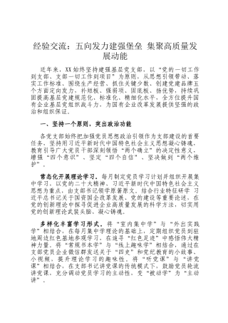经验交流：五向发力建强堡垒 集聚高质量发展动能
