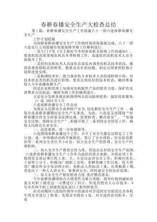 春耕春播安全生产大检查总结