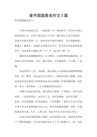 春节团圆最美作文5篇