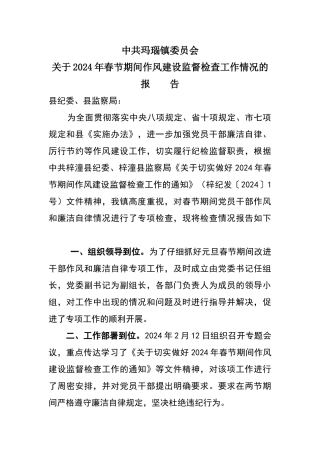 春节期间监督检查报告