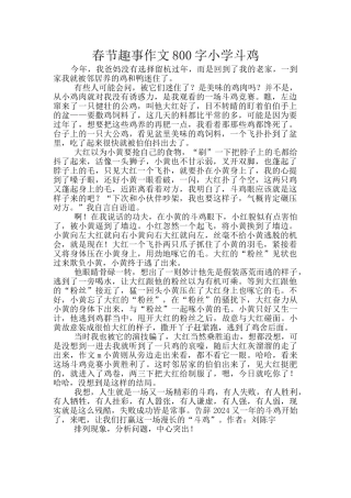 春节趣事作文800字小学斗鸡