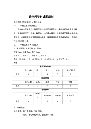 普外科学科发展规划