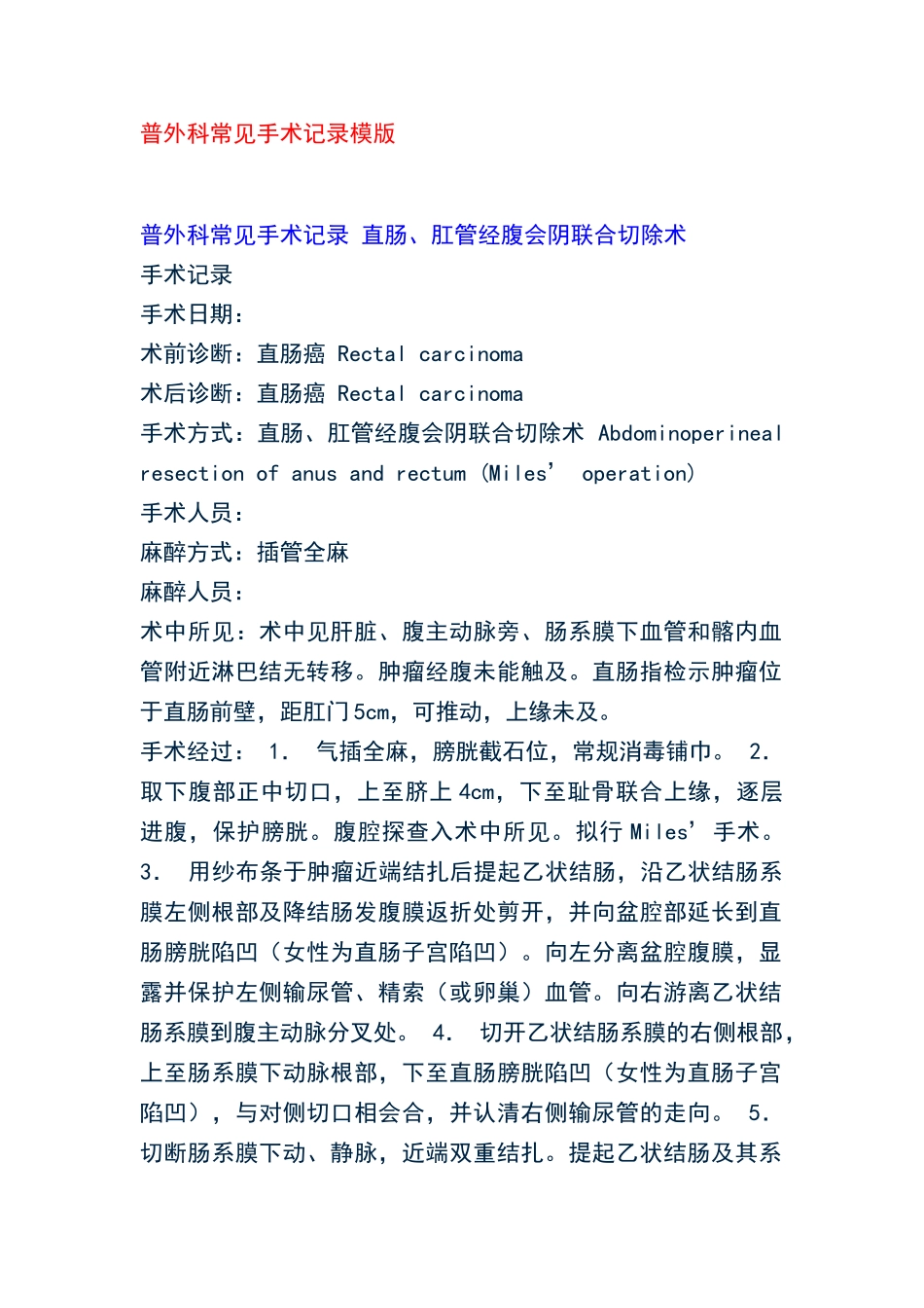 普外科常见手术记录模版_第1页