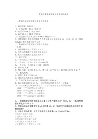 普通住宅建筑混凝土用量和用钢量