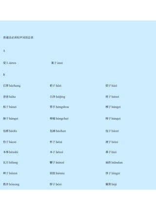 普通话必读轻声音节表