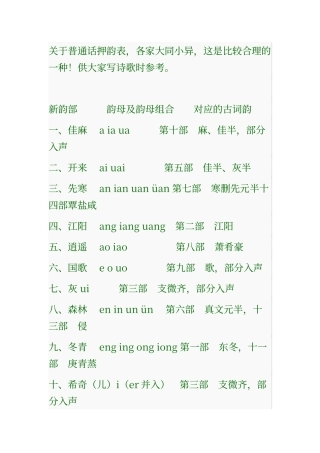 普通话押韵表
