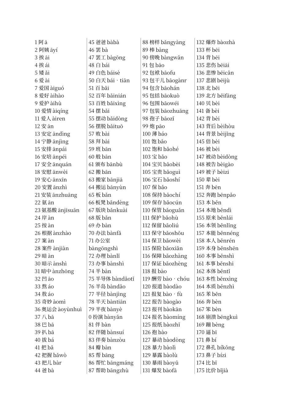 普通话水平测试用普通话词语表(整理版)_第1页