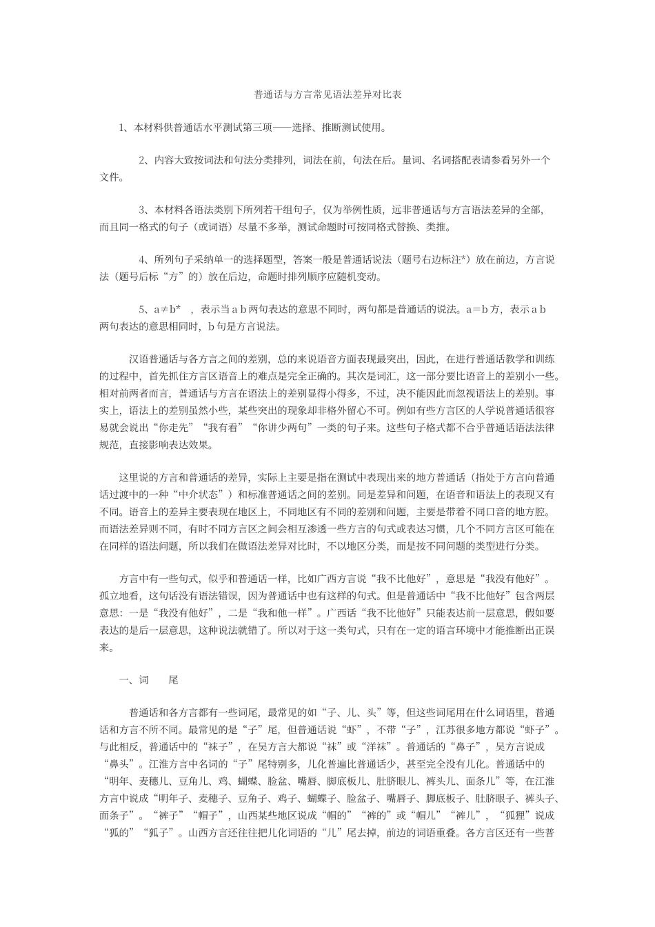 普通话测试用普通话与方言词语对照表_第1页