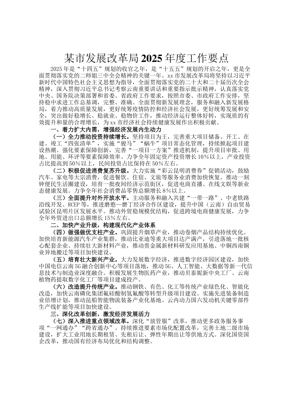 某市发展改革局2025年度工作要点_第1页