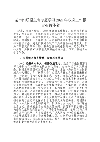 某市妇联副主席专题学习2025年政府工作报告心得体会