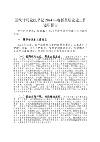 区统计局党组书记2024年度抓基层党建工作述职报告