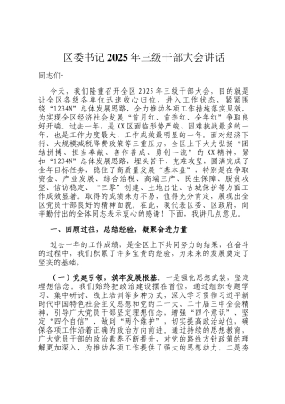 区委书记2025年三级干部大会讲话