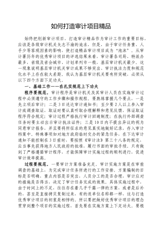 如何打造审计项目精品