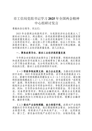 市工信局党组书记学习2025年全国两会精神中心组研讨发言