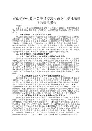 市供销合作联社关于贯彻落实市委书记批示精神的情况报告