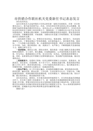 市供销合作联社机关党委新任书记表态发言