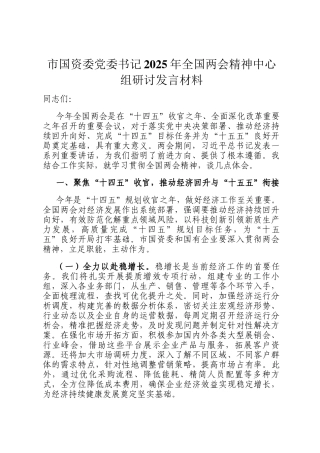 市国资委党委书记2025年全国两会精神中心组研讨发言材料
