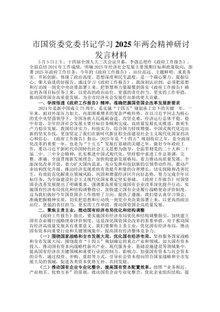 市国资委党委书记学习2025年两会精神研讨发言材料