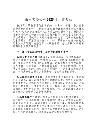 市人大办公室2025年工作要点