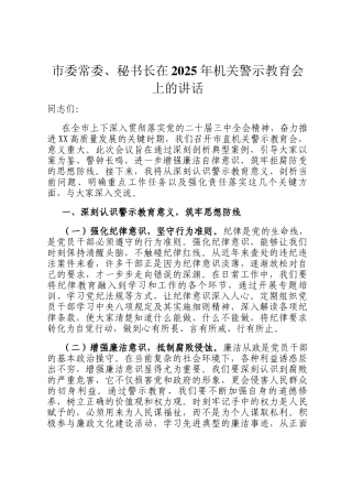 市委常委、秘书长在2025年机关警示教育会上的讲话