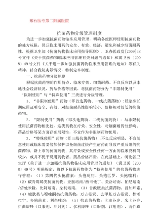 抗菌药物分级管理制度(医务科核心制度)