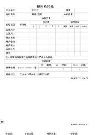 品质部使用表单